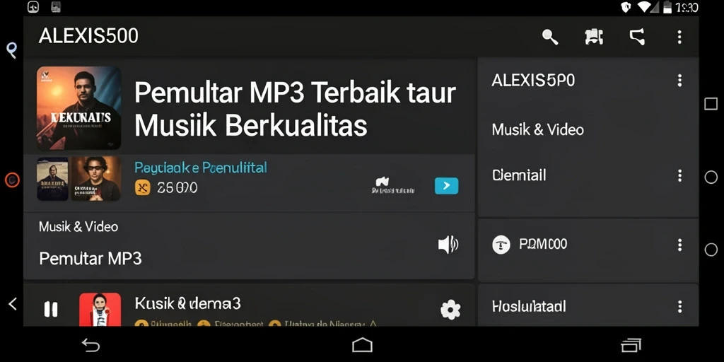 Screenshot utama ALEXIS500 menampilkan antarmuka Pemutar MP3 yang user-friendly.