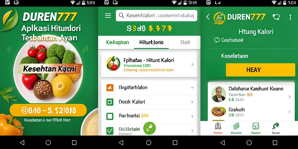Antarmuka aplikasi DUREN777 yang mudah digunakan untuk hitung kalori.