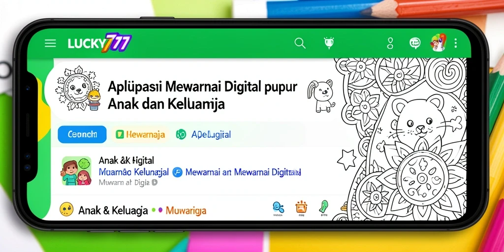 Antarmuka aplikasi LUCKY777 dengan pilihan gambar mewarnai yang ceria.