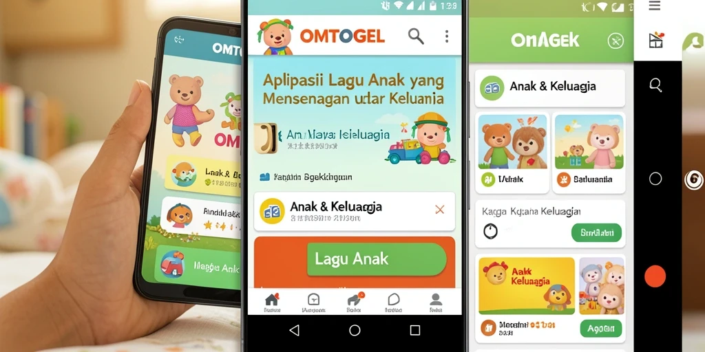 Tampilan antarmuka aplikasi OMTOGEL yang menarik untuk lagu anak.