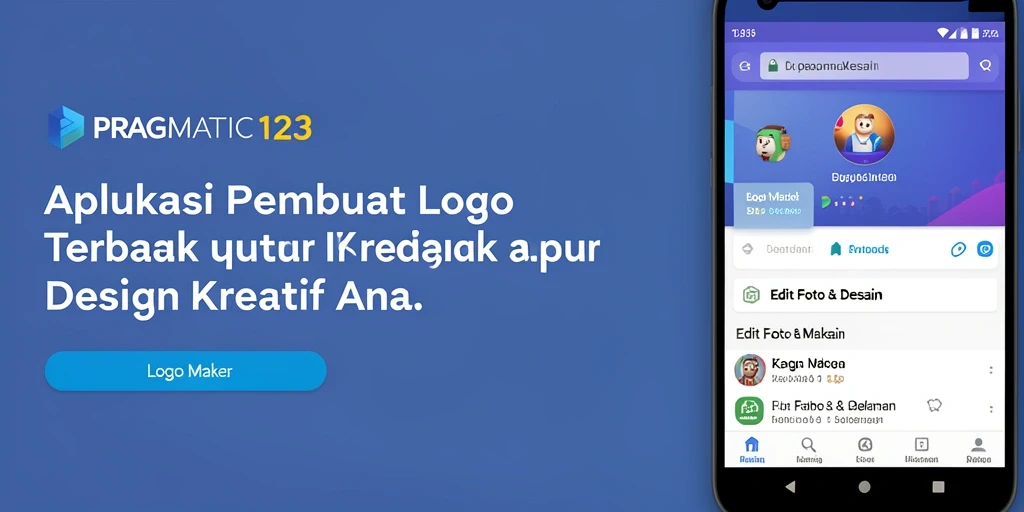 Tampilan antarmuka aplikasi PRAGMATIC123 untuk pembuat logo yang intuitif.