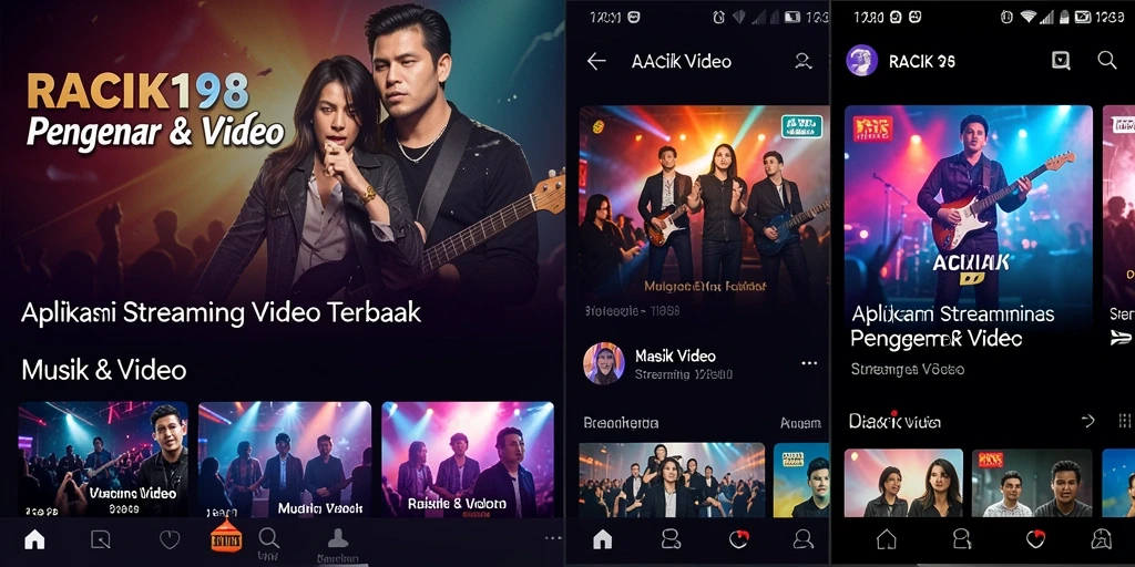 Antarmuka aplikasi RACIK198 yang menarik untuk streaming video.