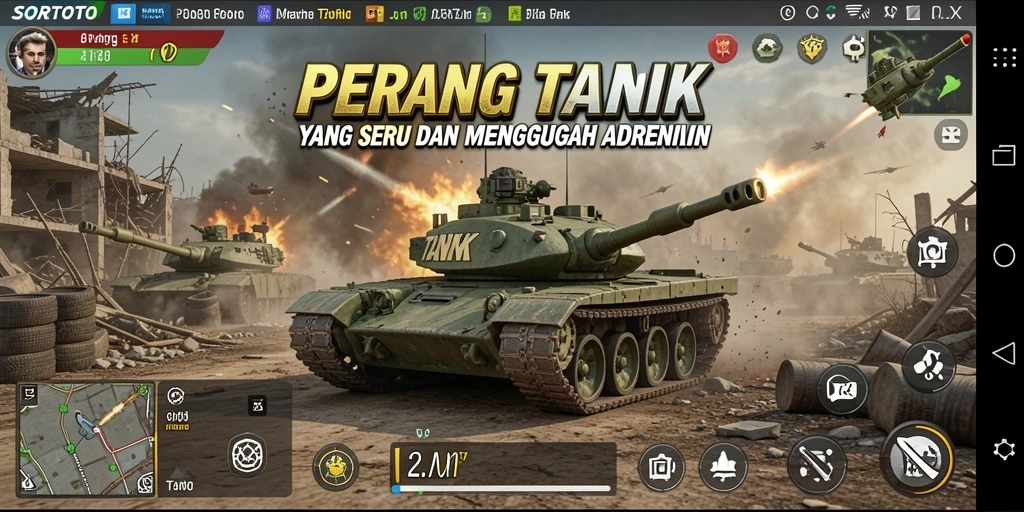 Tampilan antarmuka SORTOTO saat pertempuran tank yang mendebarkan.